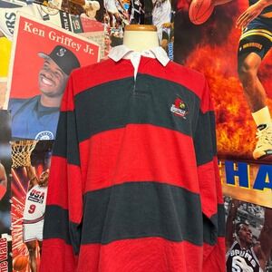 Vintage 90s Louisville‎ Cardinals Rugby Long Sleeve Polo Pro Player Sz 2XL